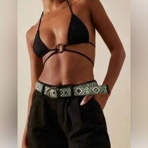 Free People Moving To Mars Printed Belt In Jaded Jungle Size Medium Large